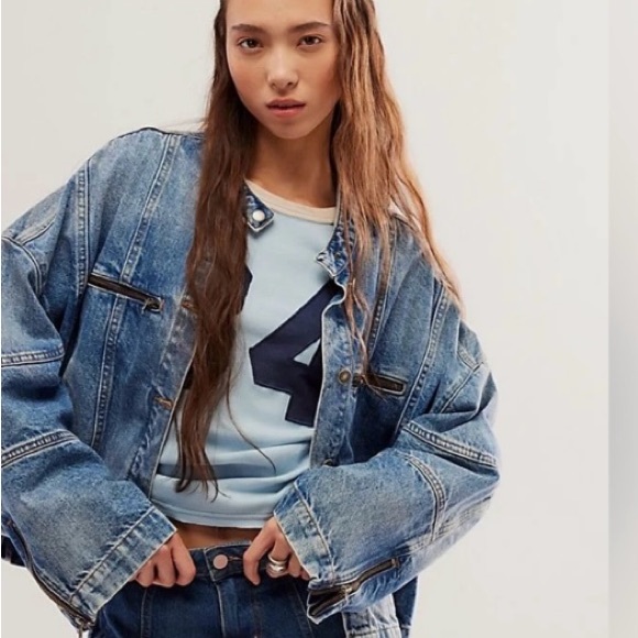 Free People/ We The Free Dia Denim Blue Jean Jacket Size X-Small and Large - Picture 6 of 12